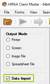 The "Data Import" check-box is in the main window.