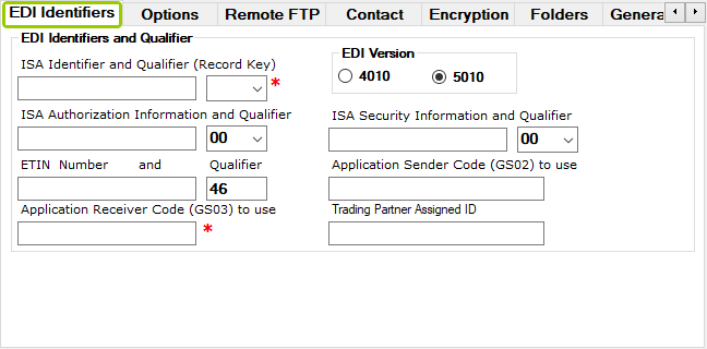 The "EDI Identifiers" tab.