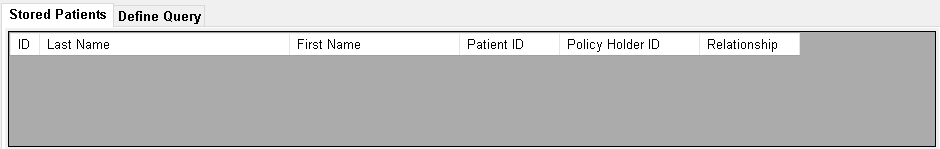The "Stored Patients" and "Define Query" tabs panel.