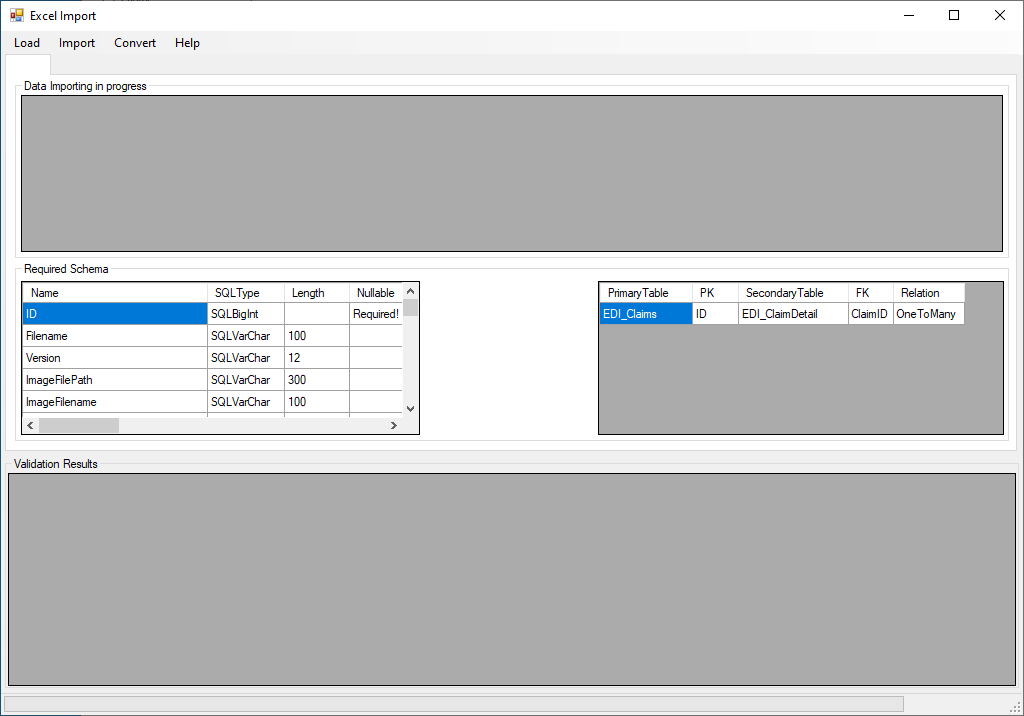 The �Excel Import� window.