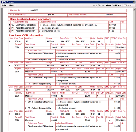 Coordination of Benefits information on the line level.