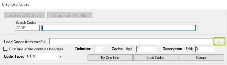 The "..." button to search for delimited text files.