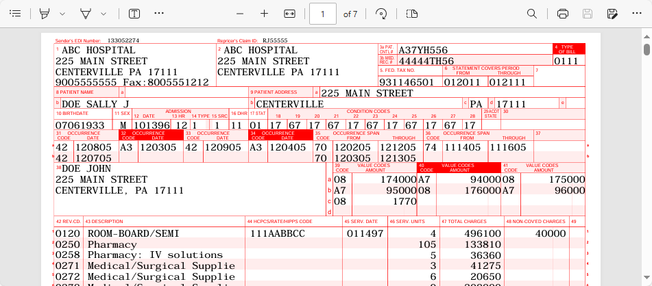 View of a PDF claim file.