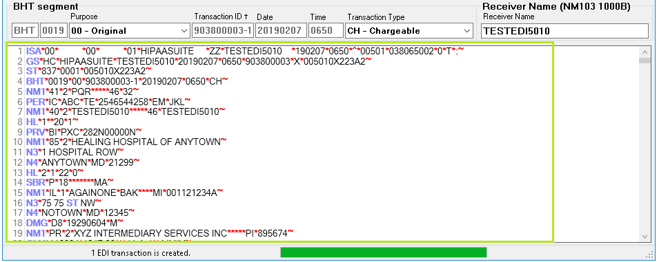 The EDI file content displayed.