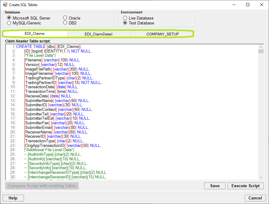 This window will allow users to create their database tables.