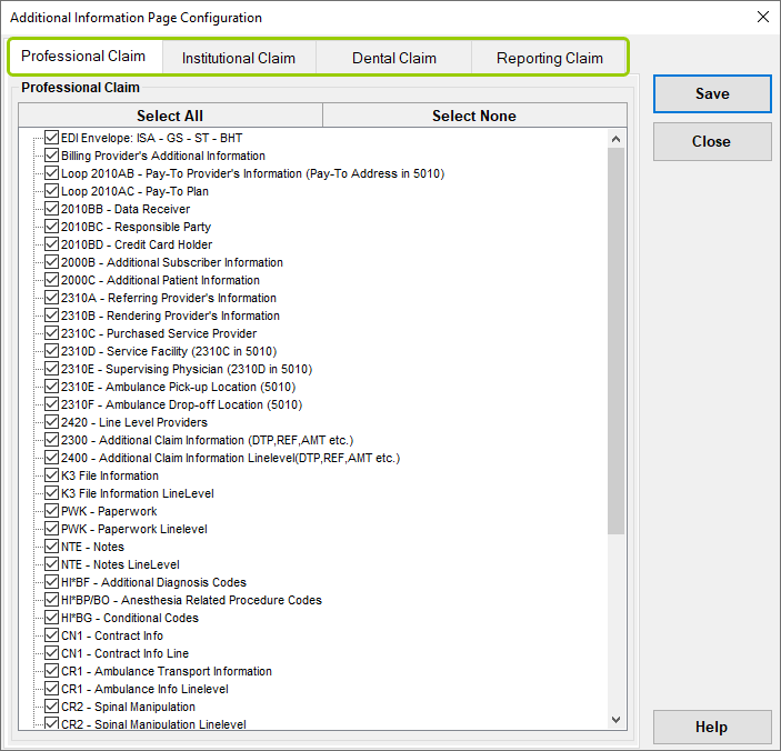 The "Additional Information Page Configuration" window.
