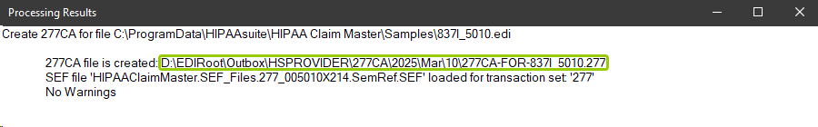 The "Processing Results" window.