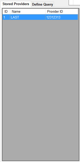 The "Stored Providers" and "Define Query" tabs panel.