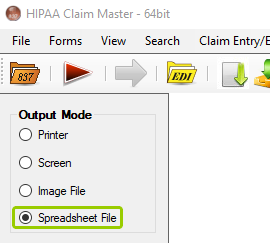 The "Spreadsheet File" option is in the "Output Mode" box.