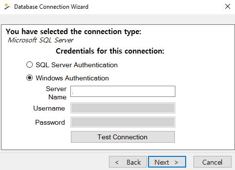 Enter database connection parameters.