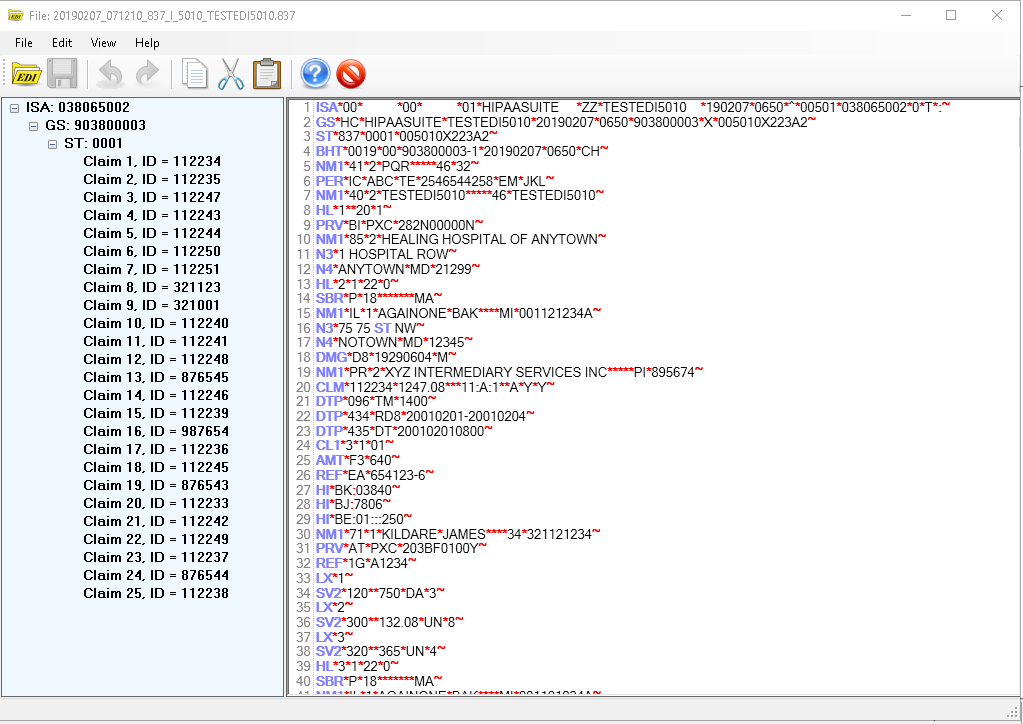 EDI file preview window.