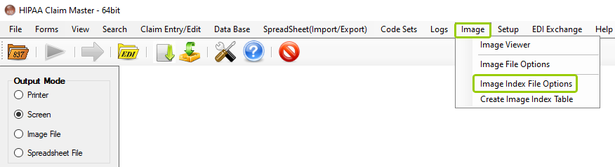 The "Image Index File Options" menu.