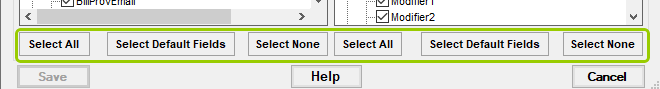 The options to select fields.