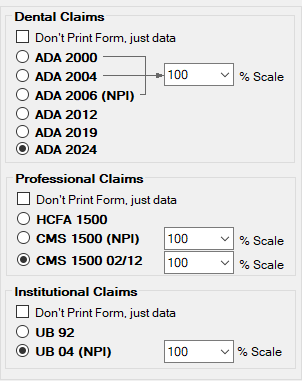 The "Dental, Professional, and Institutional Claims" box.