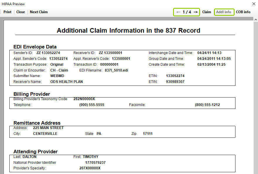 Additional information in a claim.