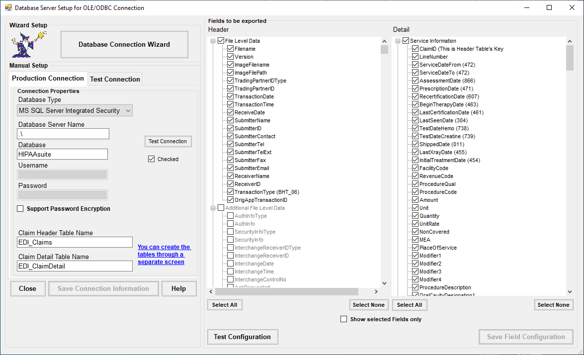 Choose the fields to include in your database tables.