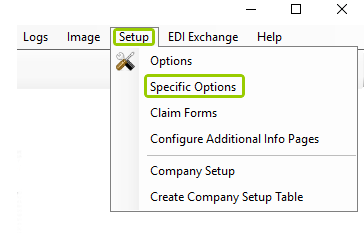 The "Specific Options" item is under the "Setup" tab.
