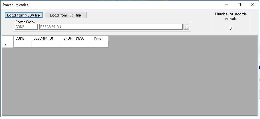 The form to manage procedure codes.