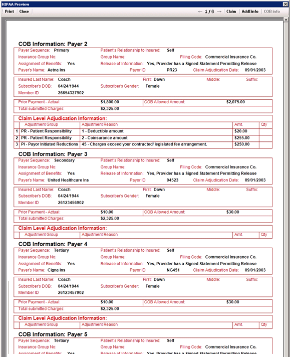 The different blocks showing information about additional payers.