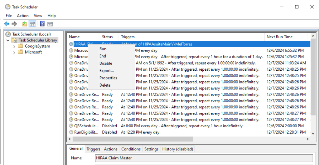 The �Delete� option is under the task�s drop-down menu.