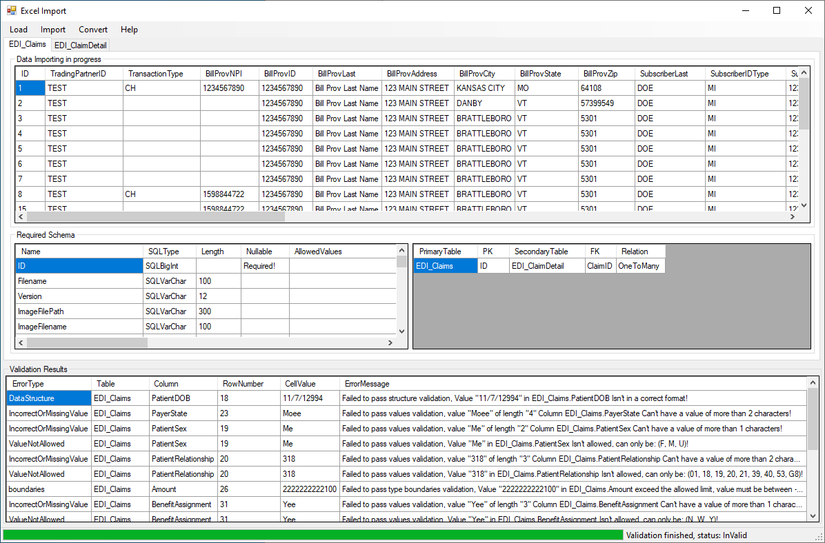 The data viewing boxes with the results.