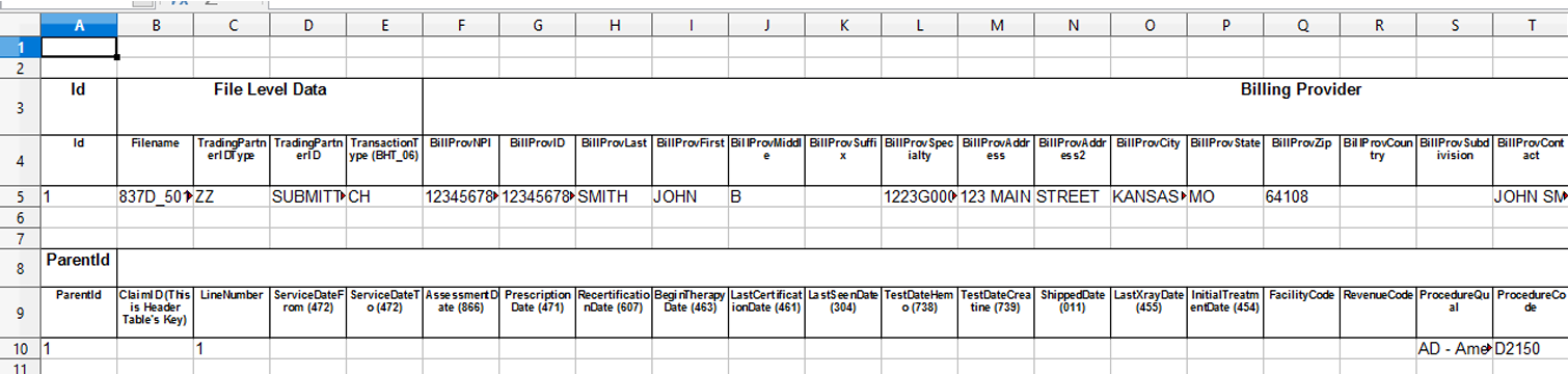 Excel exported spreadsheet sample.