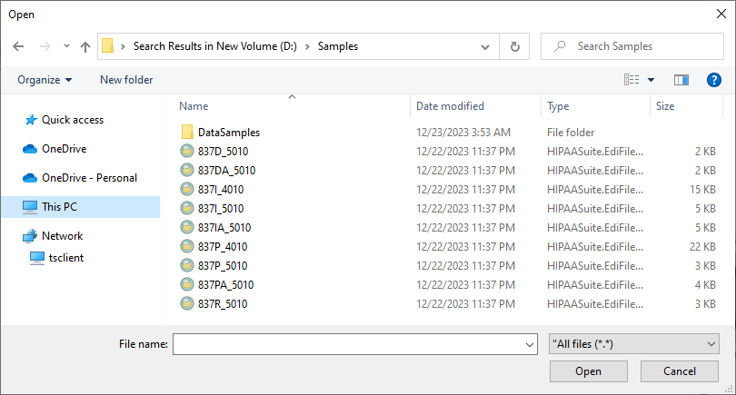 Choose the 837 EDI file you want to use.