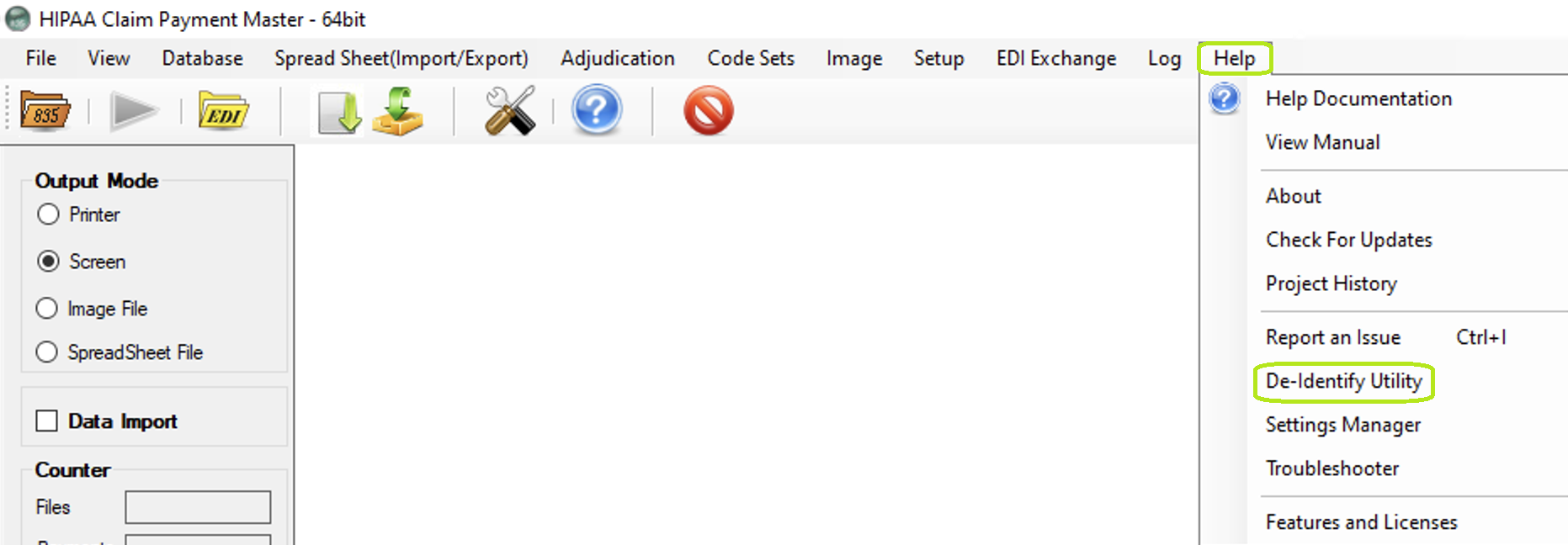 The "De-Identify Utility" menu.