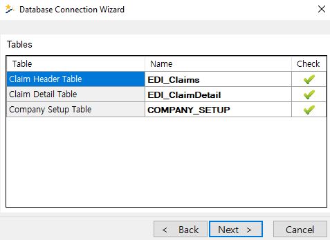 A green check mark means the table exists.