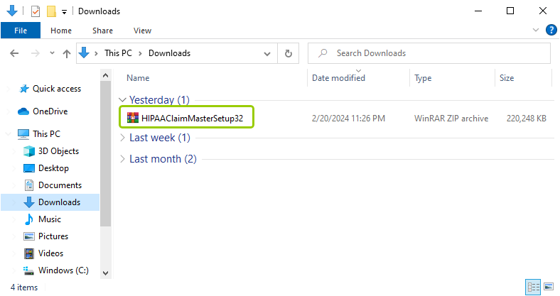 The ZIP file is in the "Downloads" folder.