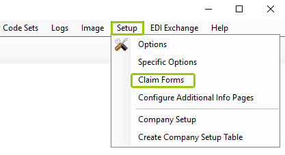 The "Claim Forms" option is in the "Setup" tab.