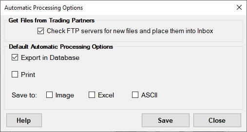 The "Automatic Processing Options" window in HIPAA Enrollment Master.