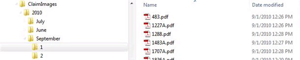 Folders may be sorted into year, month, and day folders and subfolders.