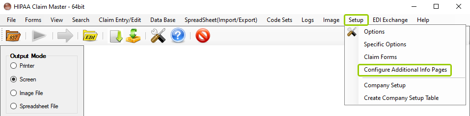 The "Configuring Additional Info Pages" option is under the "Setup" tab.