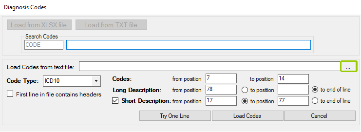 The "..." button to search for fixed width text files.