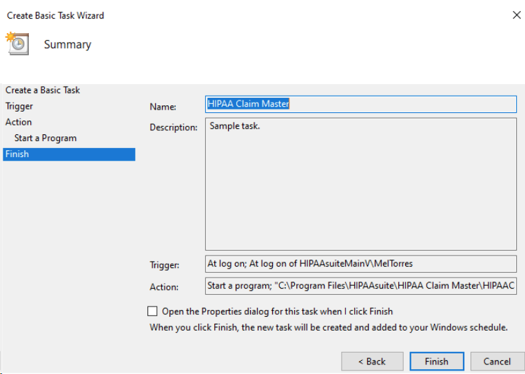 Review your settings in the "Finish" step.