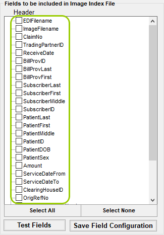 The fields to be included in the image index file.