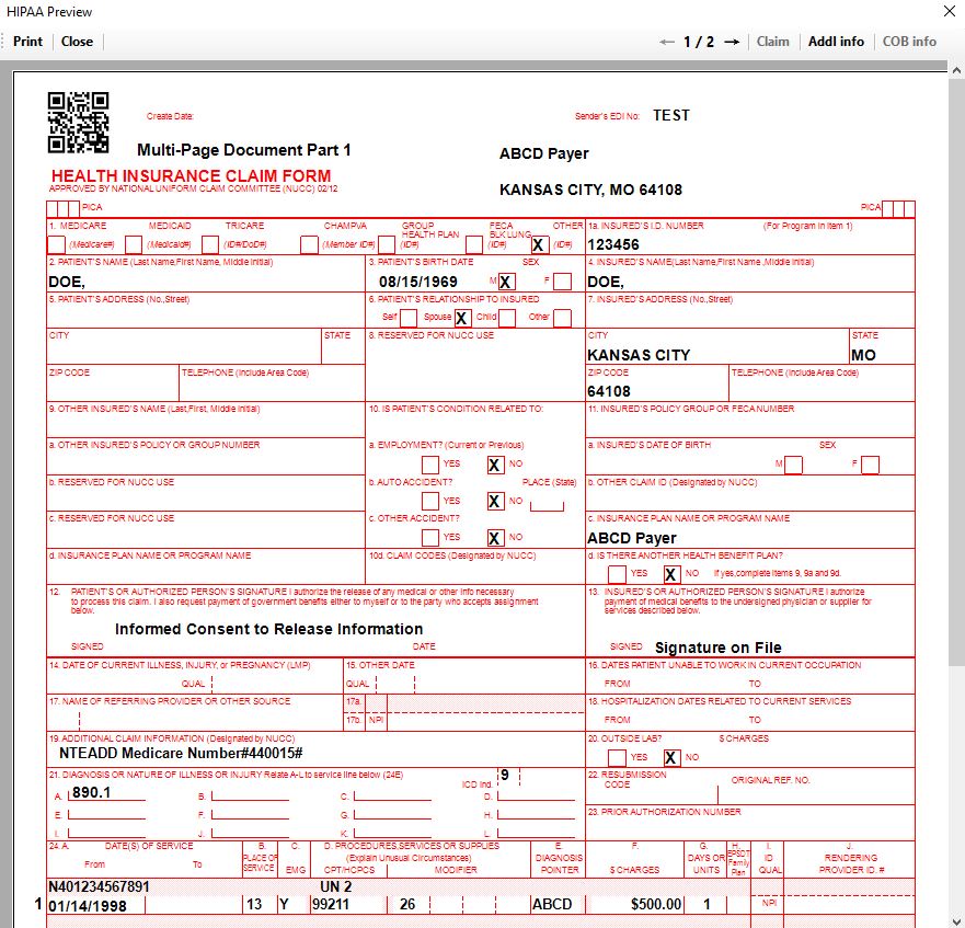 A claim image created from a database record.