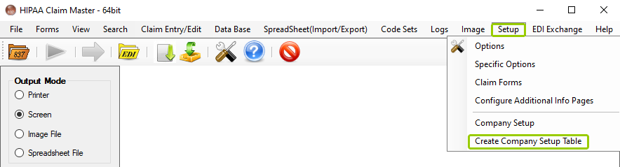 The "Create Company Setup Table" option is under the "Setup" tab.