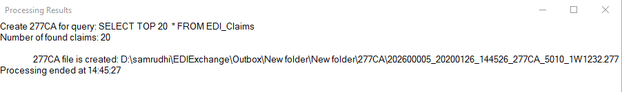 The "Processing Results" window.