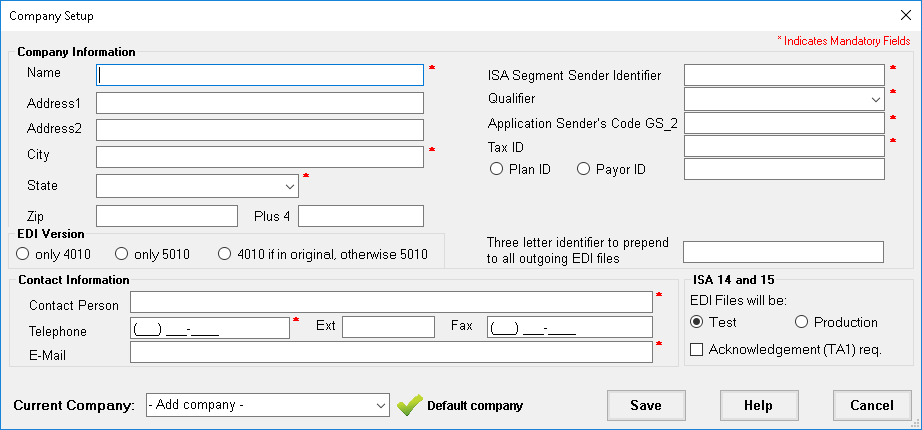 The "Company Setup" window.