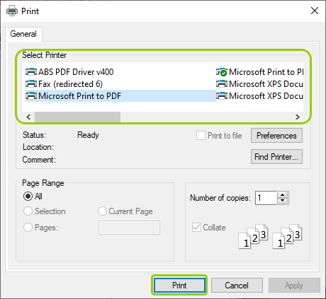 Choose your printer from the "Select Printer" box.
