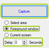 Click the "Capture" button with the "Foreground window" option selected to take a screenshot of whatever is open over everything else.