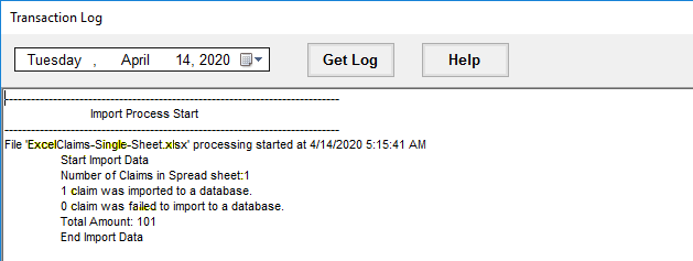 The log data after the import operation is completed.