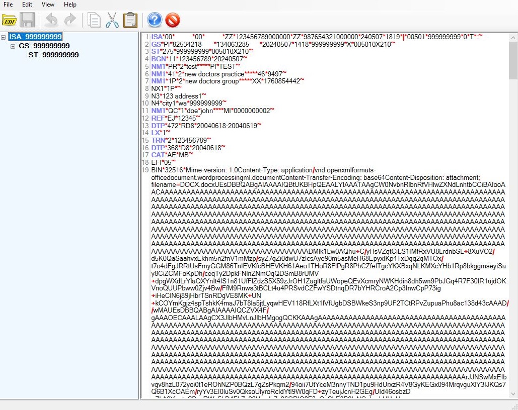 EDI data displayed in the built-in EDI Editor.