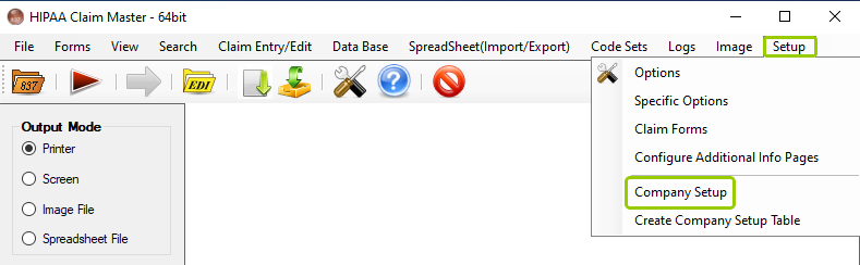 The "Company Setup" option is under the "Setup" tab.