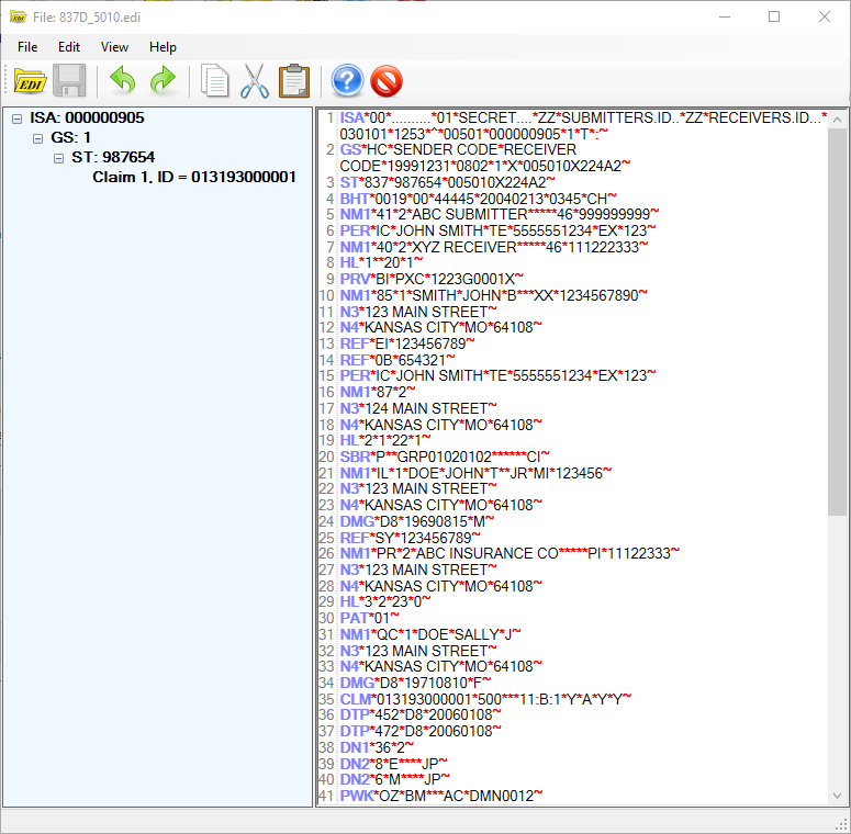 The "EDI Editor" window.