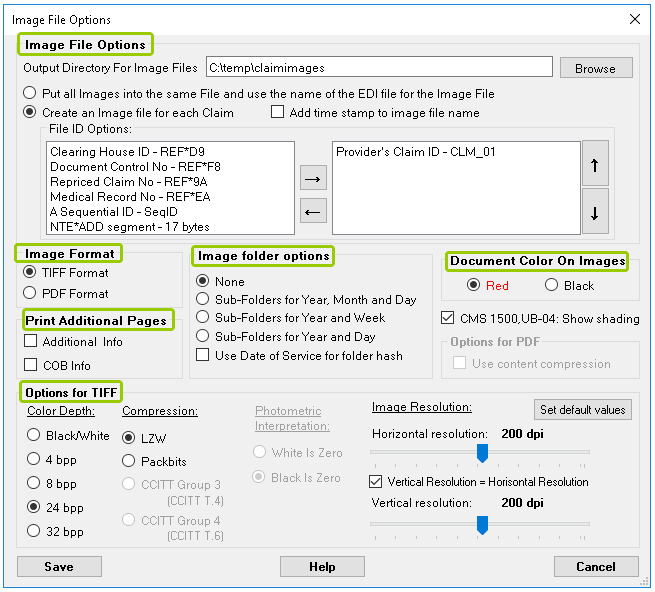 The "Image File Options" window.