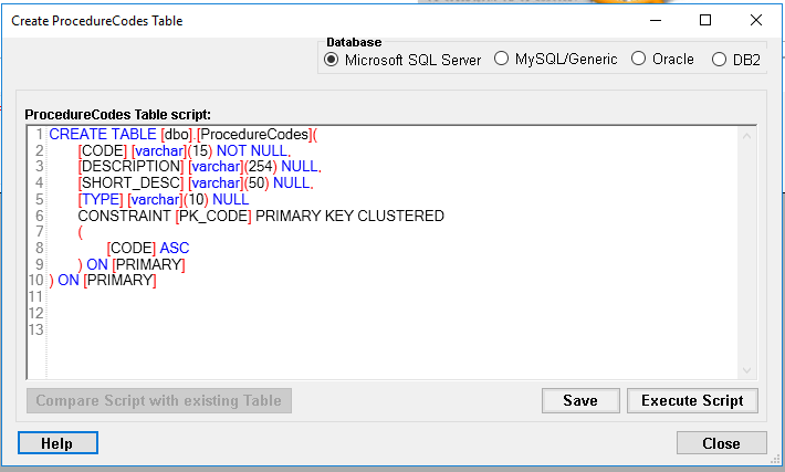 The form with the script to create the look-up table.