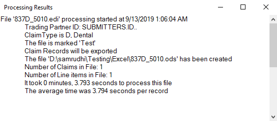 The "Processing Results" window.